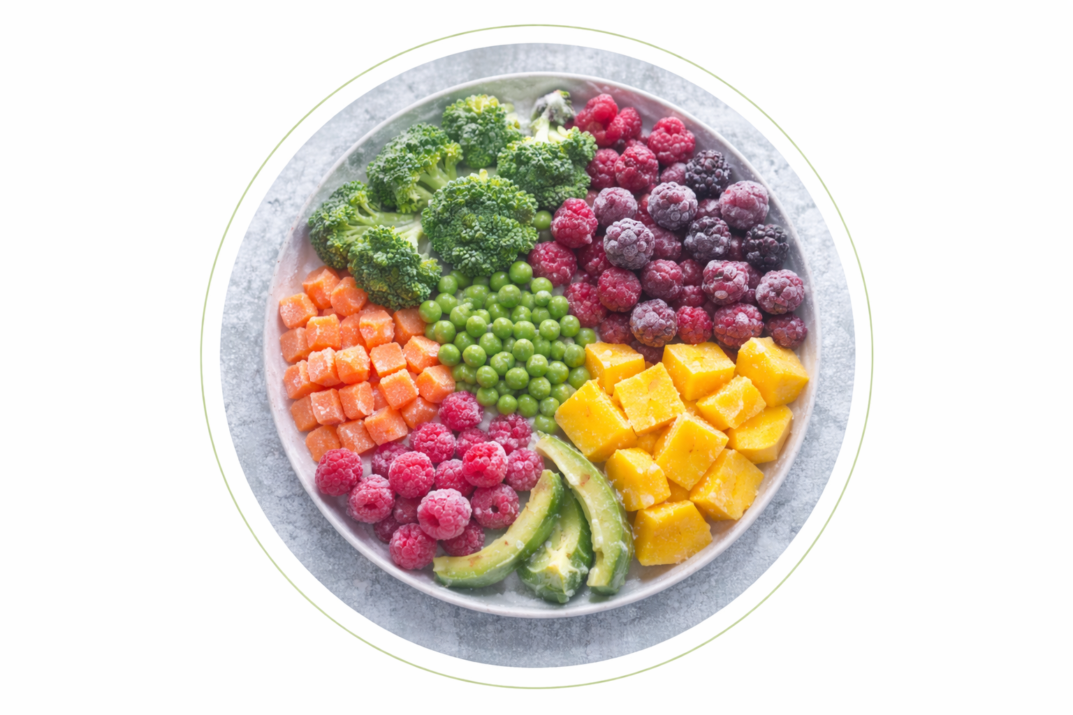 Fresh frozen fruit and vegetable bowl